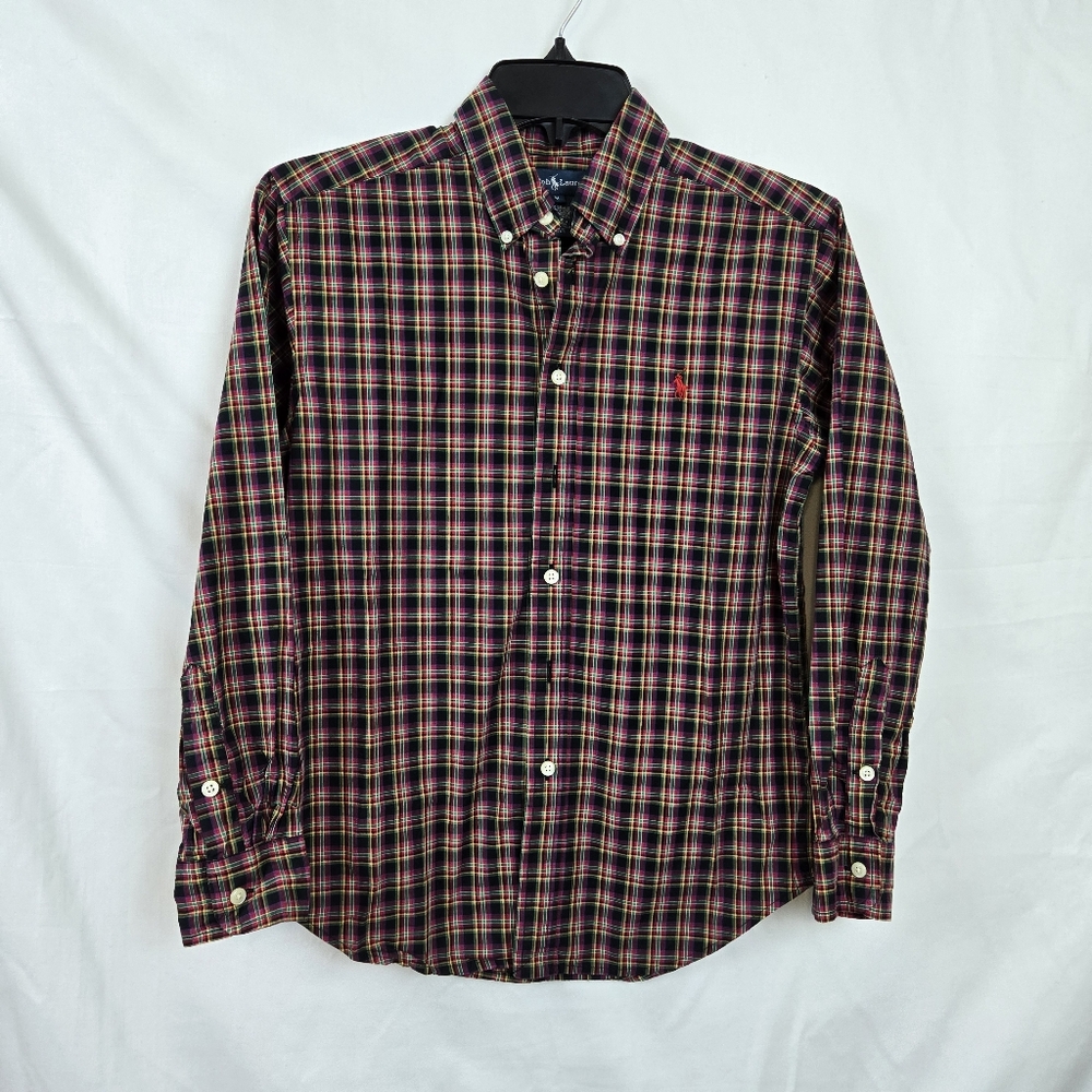 Polo Ralph Lauren Boys Red Black Plaid Long Sleeve Preppy Button Up Shirt Medium